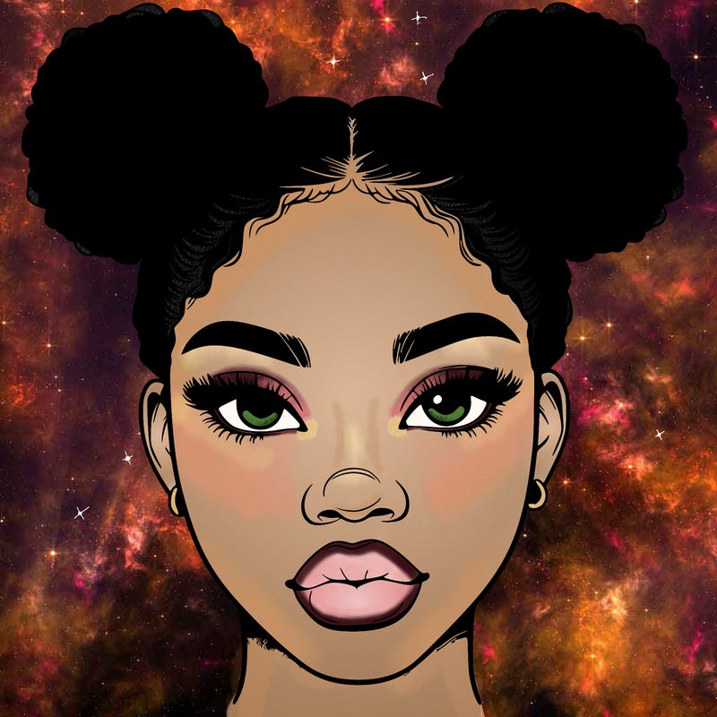 realistic black woman with two buns