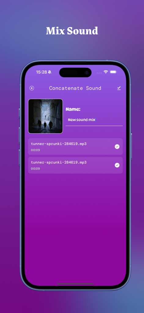 Doheto: Audio Editor - Interfaz de Doheto Audio Editor que muestra la pantalla de concatenación de sonido para fusionar y mezclar múltiples pistas de audio.
