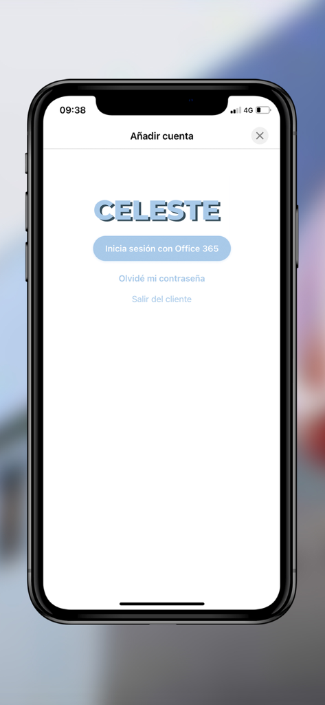 CeLeste - Tela de login do aplicativo CeLeste com um botão de login do Office 365 em espanhol