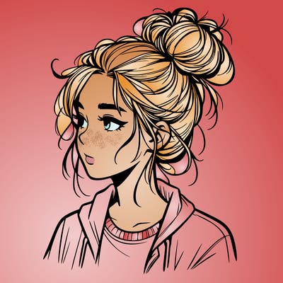 realistic teenage girl with a messy bun