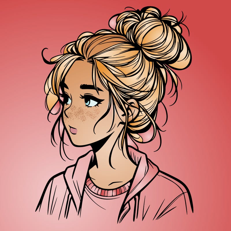 realistic teenage girl with a messy bun