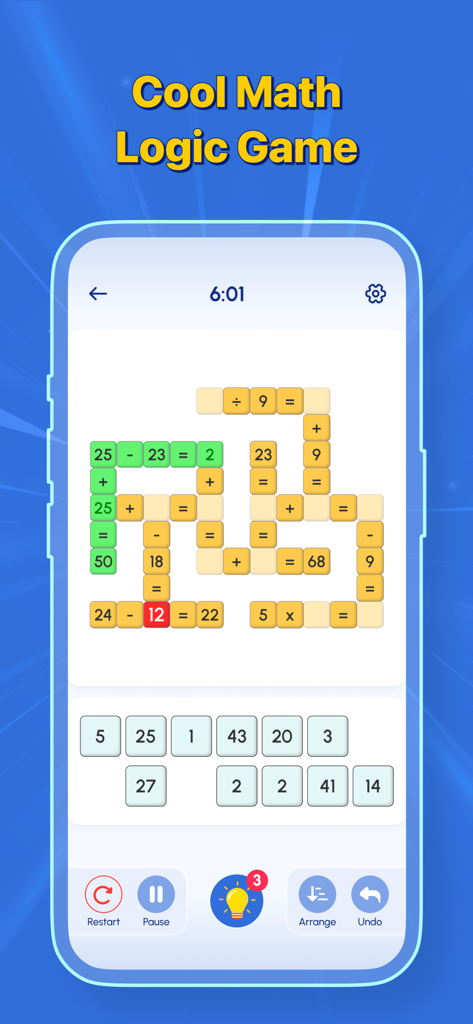 Cross Math: Brain Workout - Cuadrícula de crucigrama aritmético en el juego Cross Math Brain Workout.