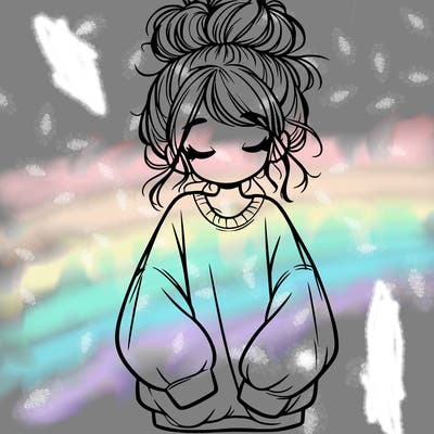 girl with baggy sweatshirt and messy bun