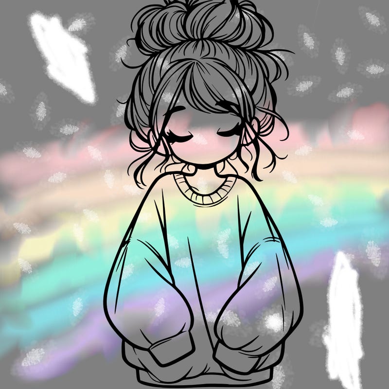 girl with baggy sweatshirt and messy bun