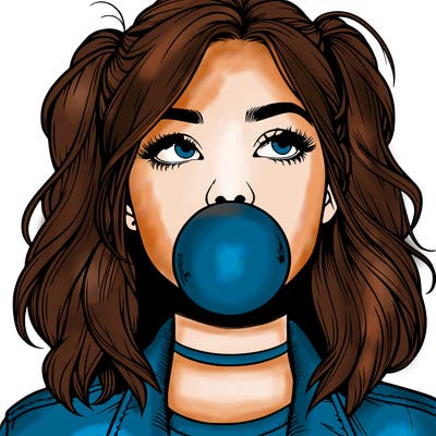 realististic girl blowing bubble -gum