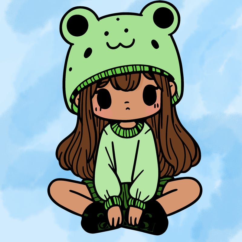 a girl wearing a frog hat and some frog socks