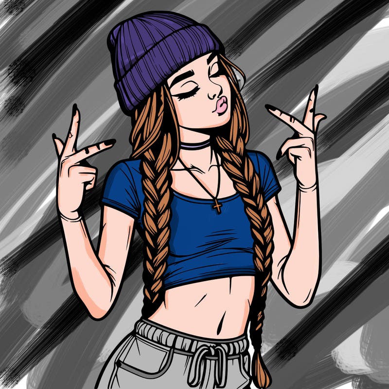realistic teenage girl with braids and a beanie and crop top doing 🫶🏼
