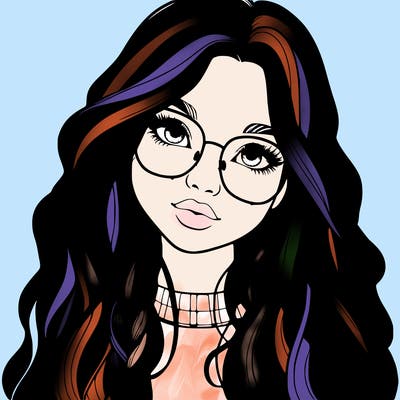 girl with long hair and freckles and glasses realistic