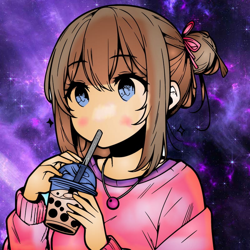 manga character drinking boba