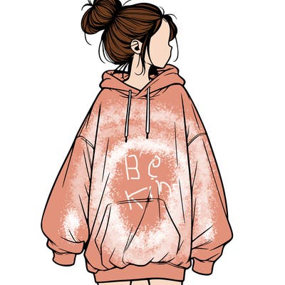 realistic girl with a oversized sweatshirt on and a bun