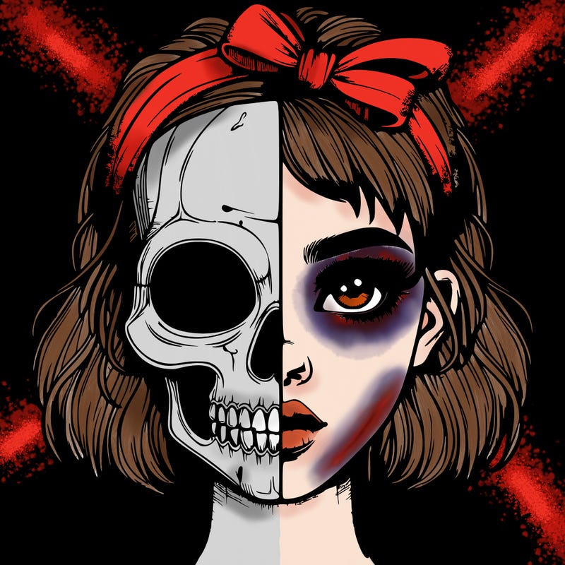 realistic girl with half skull mask