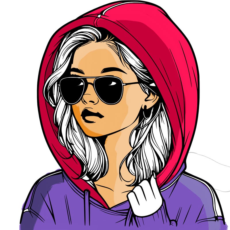 realistic teenage girl, wearing a hoodie and sunglasses