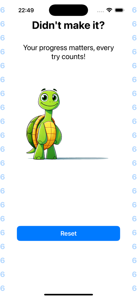 X-Math Clash - A friendly turtle character offers encouragement on the reset screen of the X-Math Clash app