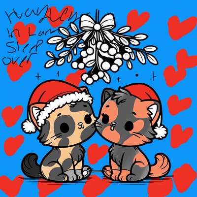 christmas kittens under mistletoe