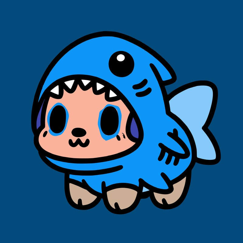 cute dog wearing a shark costume