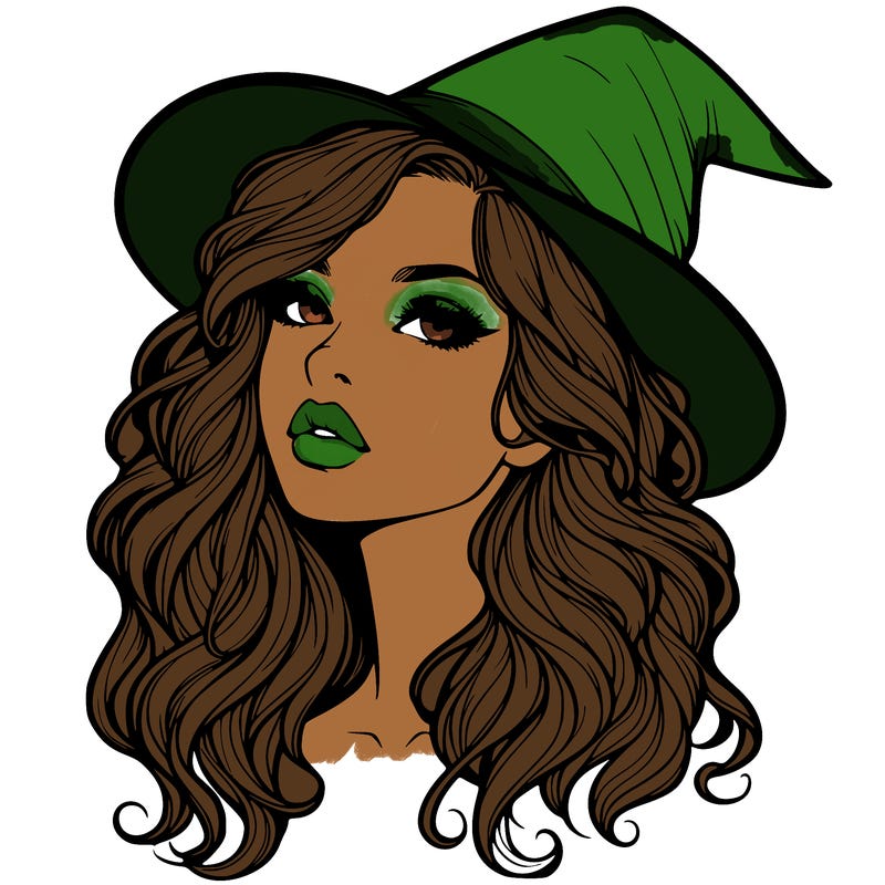 realistic witch girl with wavy hair and lips