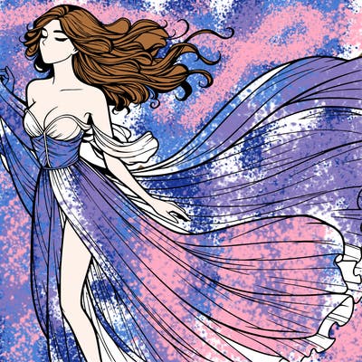 realistic woman in dress flowing the the wind