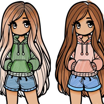 girl with long hair wearing hoodie and shorts
