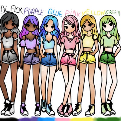 a group of girls wearing crop tops and shorts