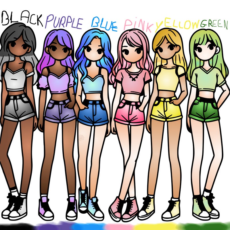 a group of girls wearing crop tops and shorts