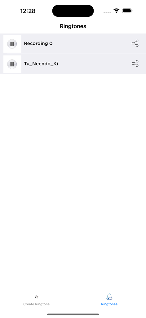 Ringtone Maker - Easy Ringtone - A list of saved custom ringtones within the Ringtone Maker iOS app