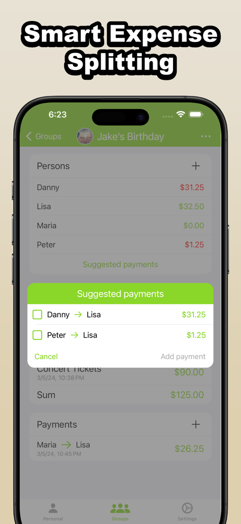 Who Owes Me - IOU Tracker - Smart expense splitting feature in the Who Owes Me IOU Tracker app for groups