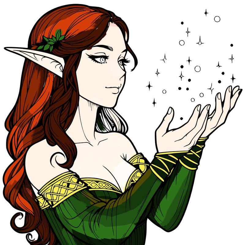 realistic elf girl doing magic