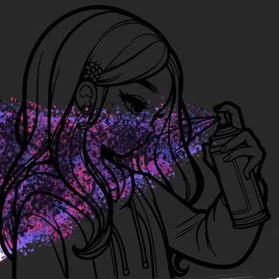 a realistic girl spray painting