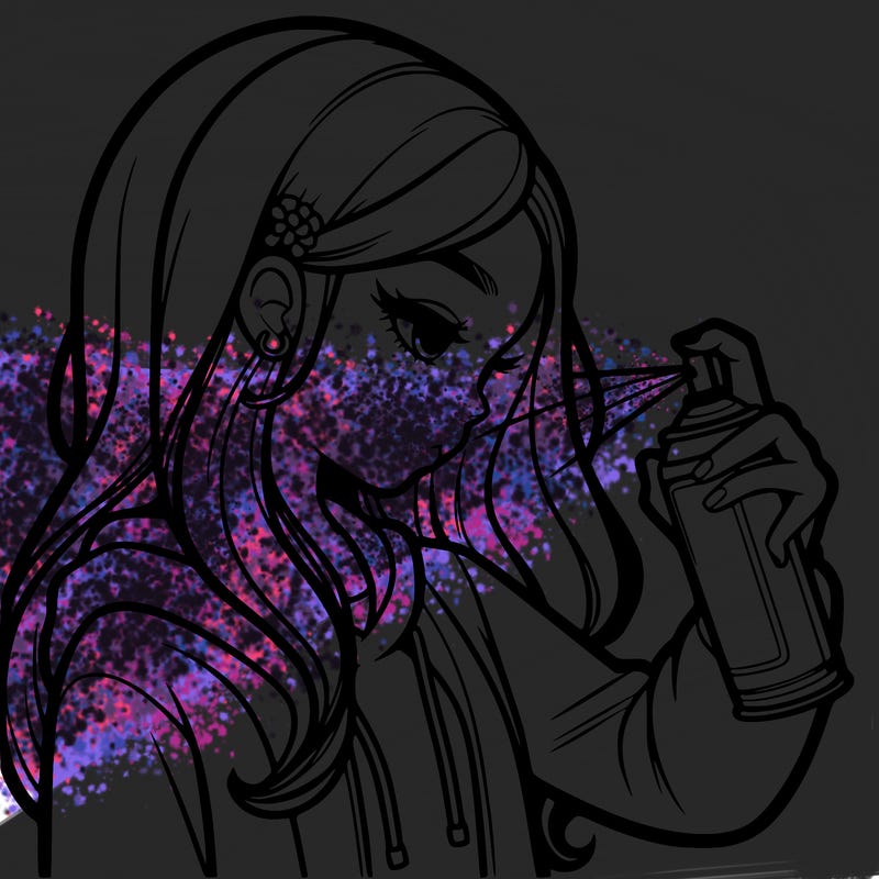 a realistic girl spray painting