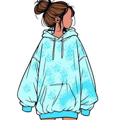 realistic girl with a oversized sweatshirt on and a bun