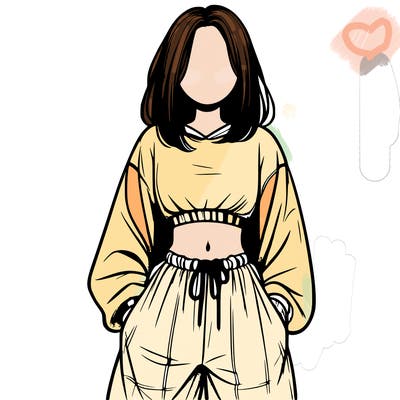 realistic girl faceless with baggy pants and a crop top