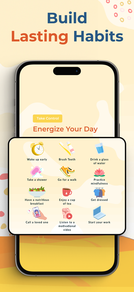 Cub: Self Care Pet & Focus - Smartphone screen showing daily habit tracking icons in the Cub app