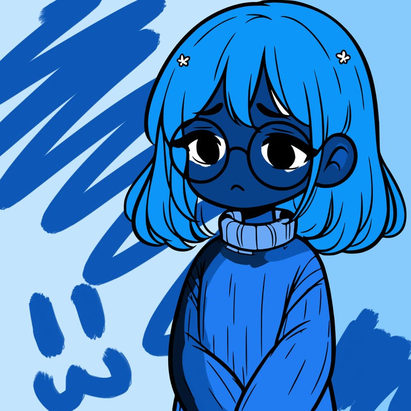 sad girl with glasses in a sweater