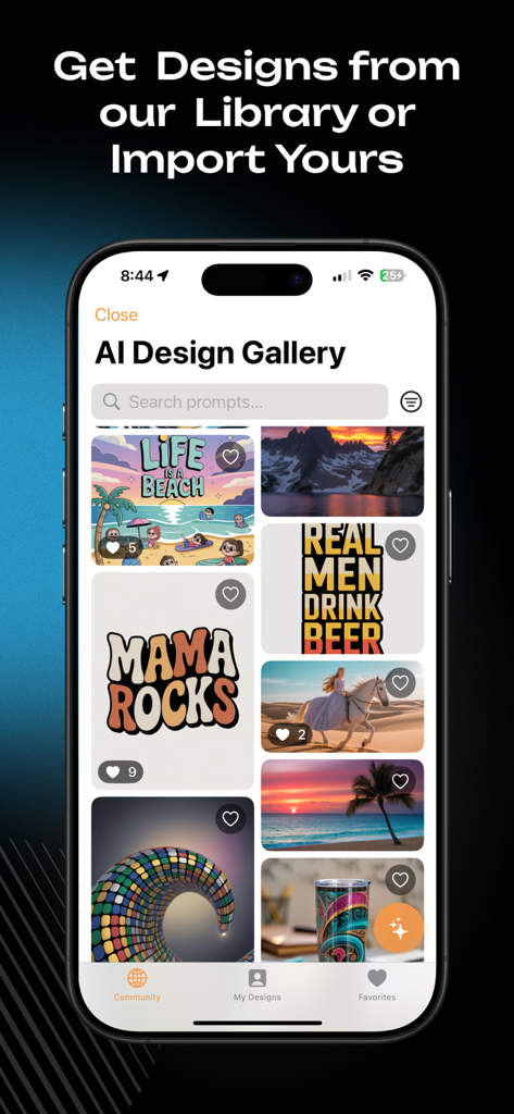 SubPrinta - Sublimation Design - Pantalla de la aplicación SubPrinta mostrando una biblioteca de plantillas de diseño de sublimación para manualidades DIY.