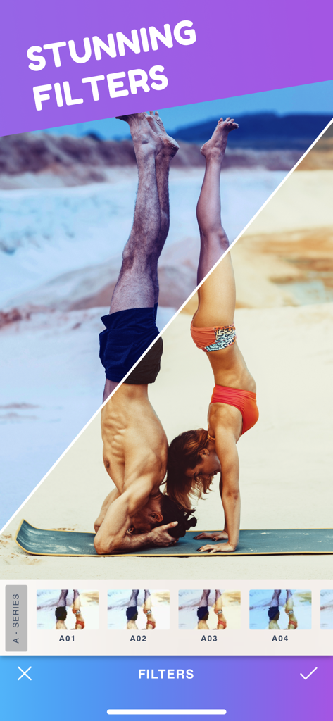 Body Tune for Men－Photo Editor - Mobile app interface displaying various stunning photo filters for image enhancement