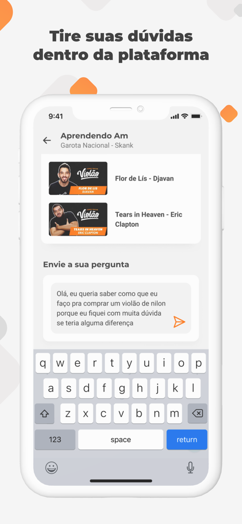 Cifra Club Academy - Cifra Club Academy app interface showing a student asking a music related question to experts