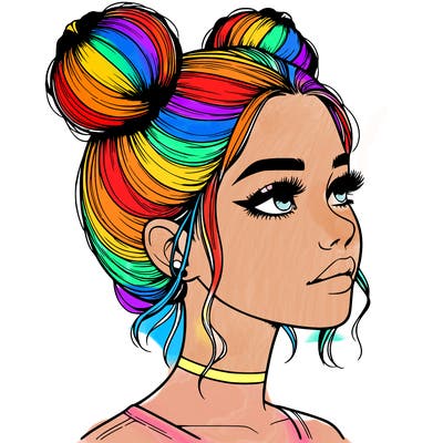 realistic girl with buns on the top of her head