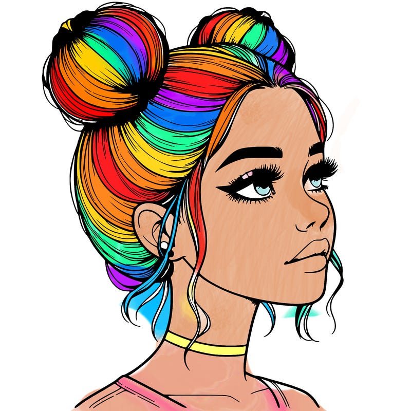 realistic girl with buns on the top of her head