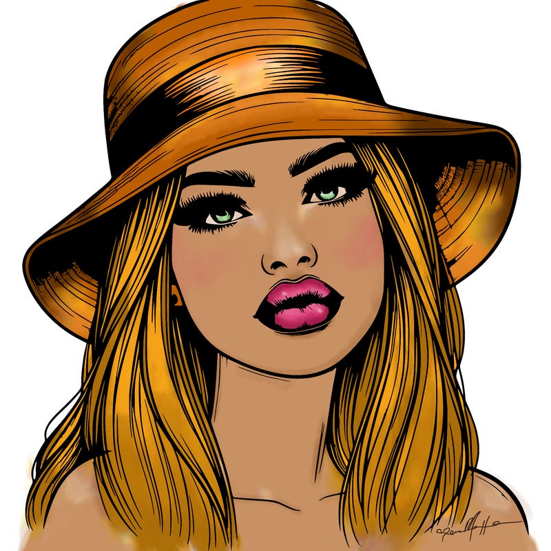 realistic girl with lips and hat