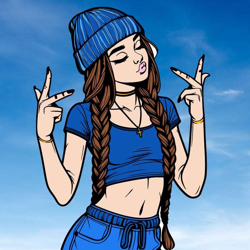 realistic teenage girl with braids and a beanie and crop top doing 🫶🏼