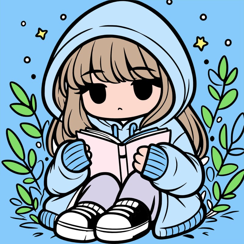 girl in oversized hoodie reading a book