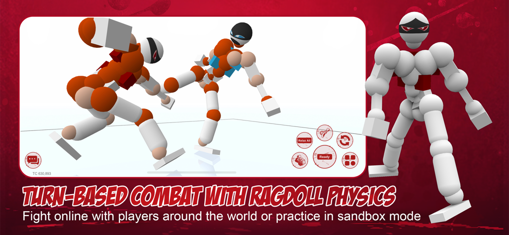 Dois lutadores ragdoll em uma cena de combate físico por turnos