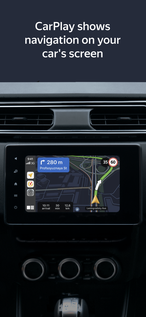 Yandex Navi Navigationskarte, angezeigt auf einem Autodisplay über CarPlay