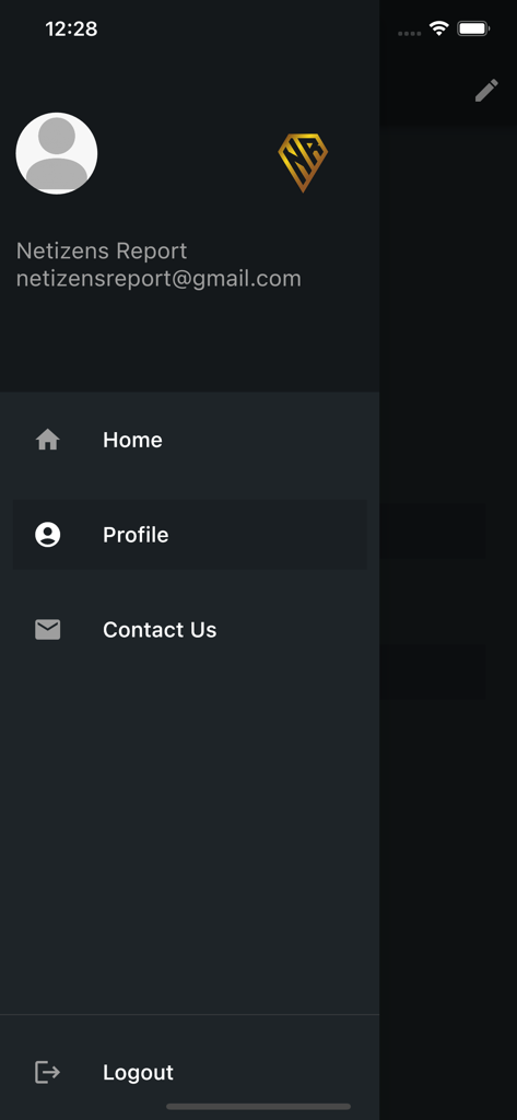 NETIZENS CHOICE: Voting App - Side navigation menu of the Netizens Choice app showing home profile and contact us options