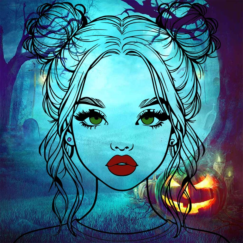 realistic girl with two buns in hair and lips