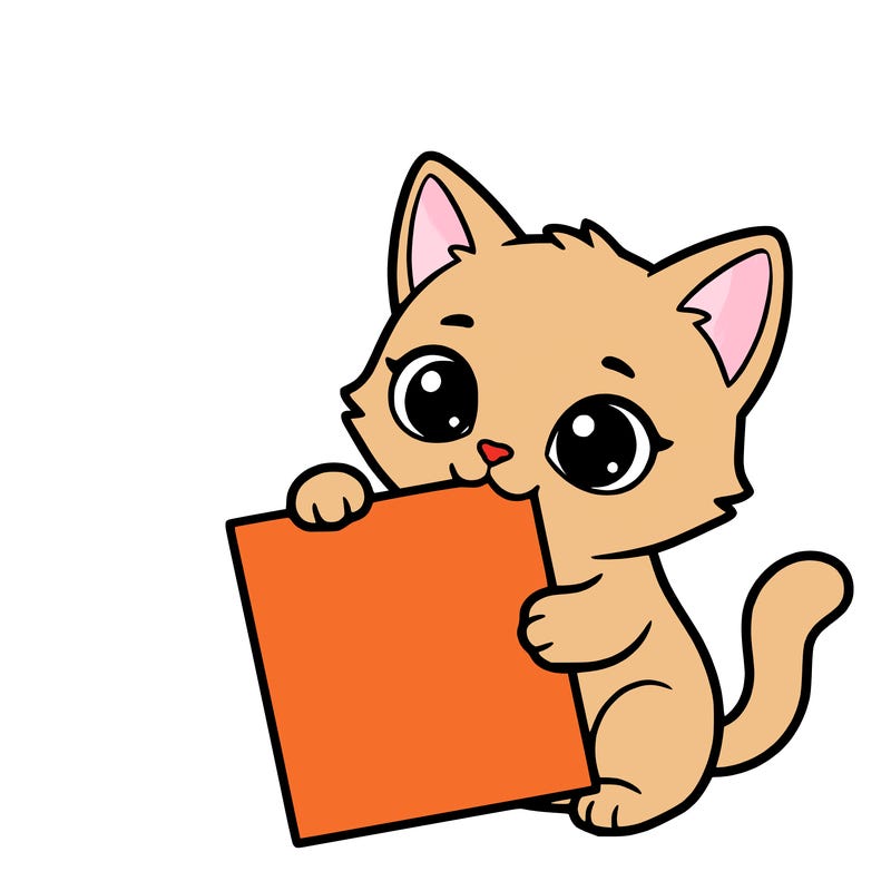 a small cat with a blank sheet of paper in its hand. the cat is sooooooo cute!