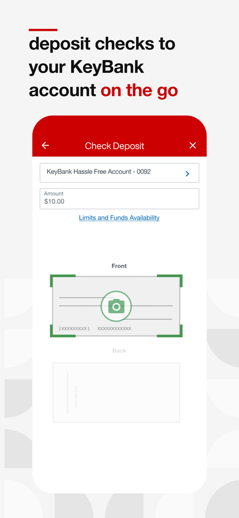 KeyBank mobile banking app check deposit screen