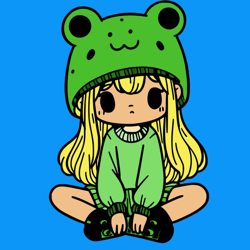 a girl wearing a frog hat and some frog socks