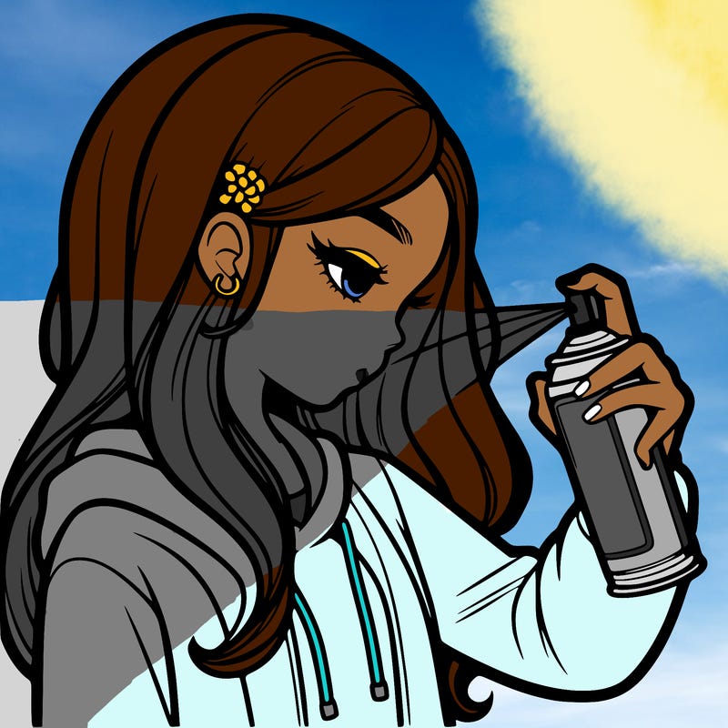 a realistic girl spray painting