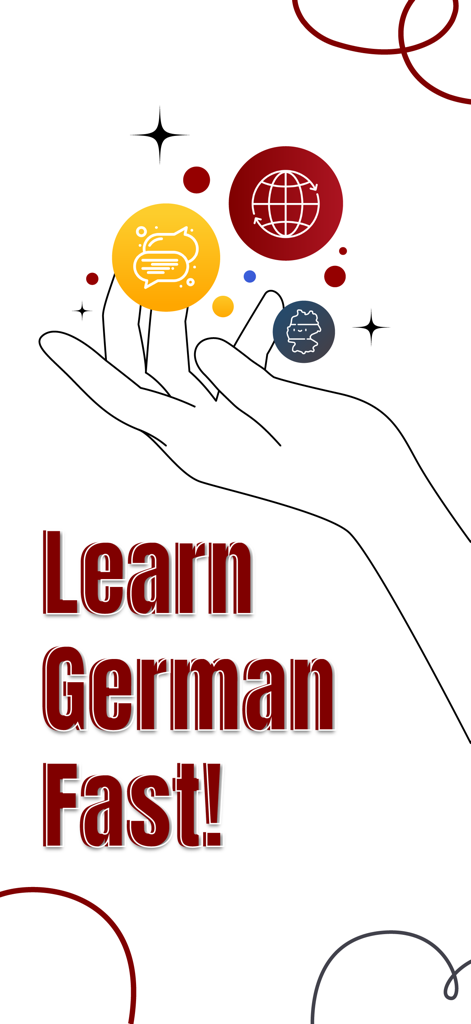 Türkçe - Almanca Kelimeler - Marketing image for a Turkish German language learning app featuring the slogan Learn German Fast.